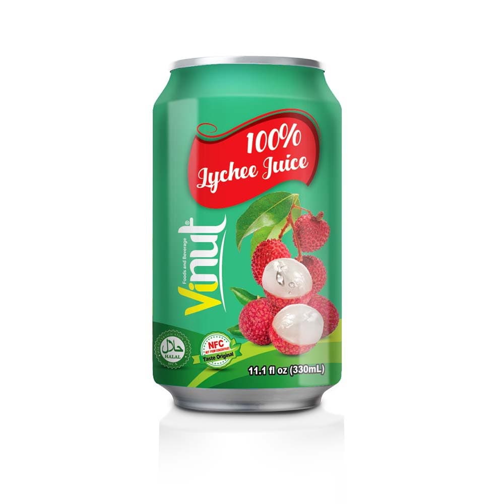 VINUT 100% 纯正荔枝汁 馥郁清甜 11.1 液量盎司 (330 毫升) 罐装