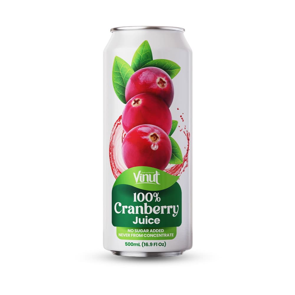 Vinut 100% Cranberry Juice, No Sugar Added, Never From Concentrate, Slim Can, 16.9 fl oz 500 mL