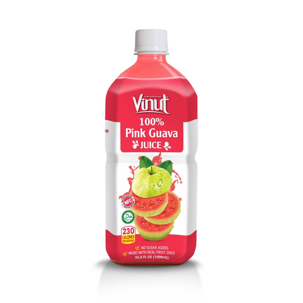 VINUT 100% Pink Guava Juice, No Added Sugar, 33.8 fl oz (1,000 mL) PET Bottle